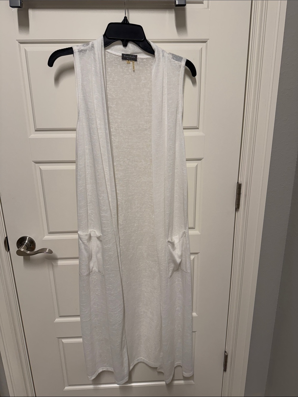 Essentials White Sleeveless Long Open-Front Duster